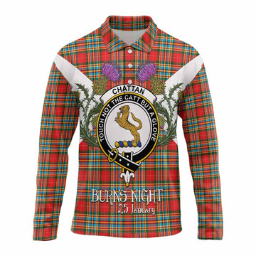 Chattan Tartan Family Crest Long Sleeve Polo Shirt Scottish Burns Night Thistle Floral