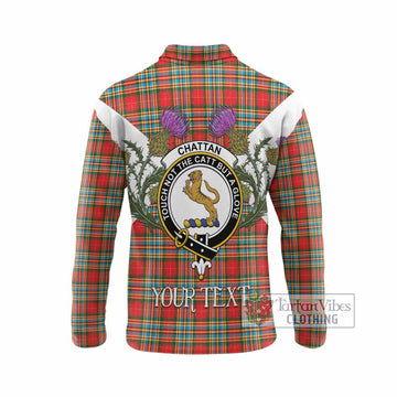 Chattan Tartan Family Crest Long Sleeve Polo Shirt Scottish Burns Night Thistle Floral