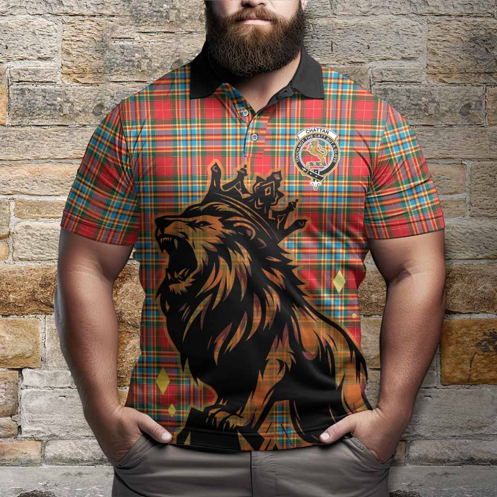 Chattan Tartan Family Crest Polo Shirt Crowned Lion Roaring