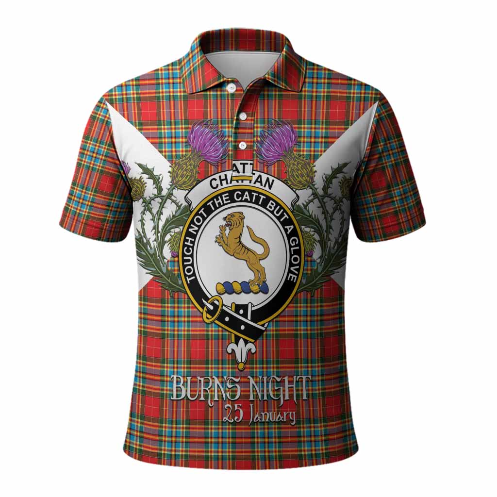 Chattan Tartan Family Crest Polo Shirt Scottish Burns Night Thistle Floral