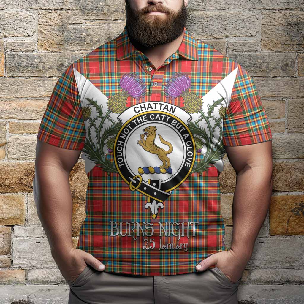 Chattan Tartan Family Crest Polo Shirt Scottish Burns Night Thistle Floral