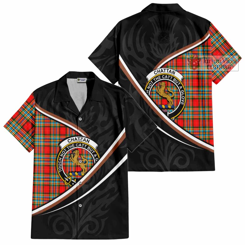 Chattan Tartan Family Crest Short Sleeve Button Shirt Celtic Scottish Thistle Floral - Tartan Vibes Clothing