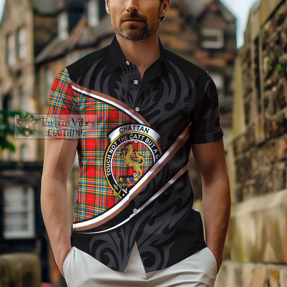 Chattan Tartan Family Crest Short Sleeve Button Shirt Celtic Scottish Thistle Floral - Tartan Vibes Clothing