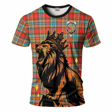 Chattan Tartan Family Crest T-Shirt Crowned Lion Roaring