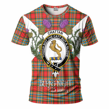 Chattan Tartan Family Crest T-Shirt Scottish Burns Night Thistle Floral