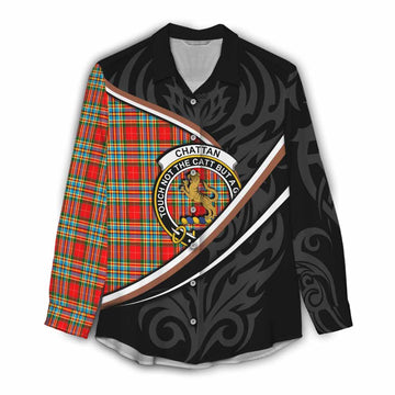Chattan Tartan Family Crest Women Casual Shirt Celtic Scottish Thistle Floral - Tartan Vibes Clothing