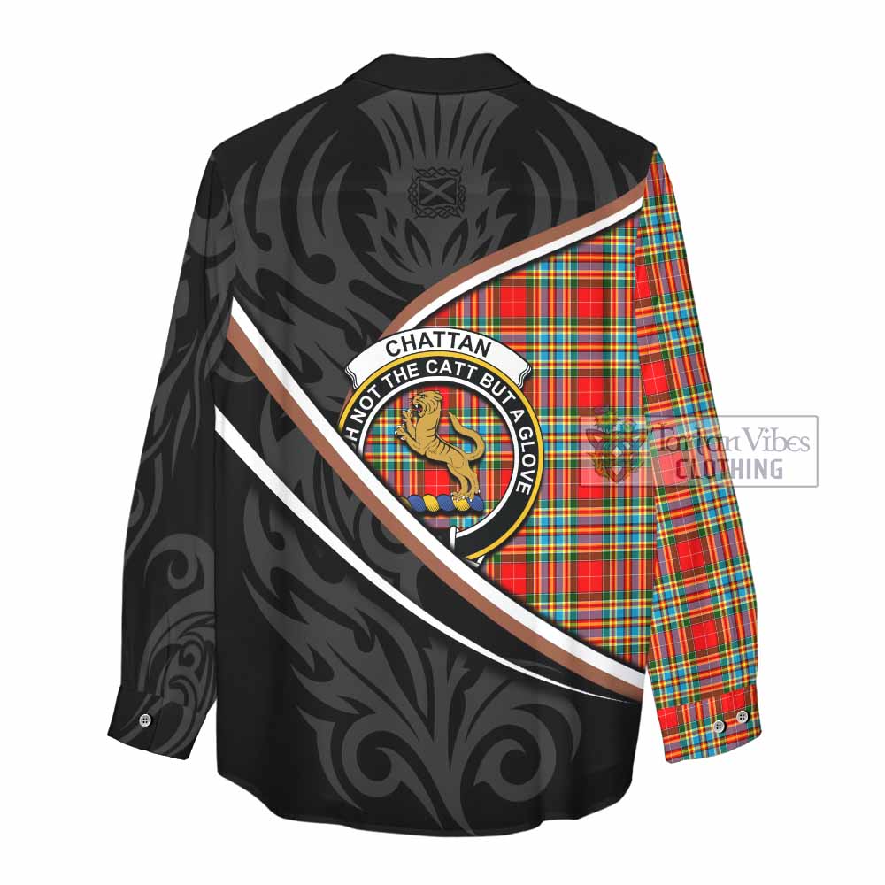 Chattan Tartan Family Crest Women Casual Shirt Celtic Scottish Thistle Floral - Tartan Vibes Clothing