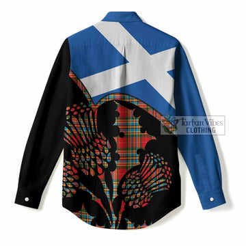 Chattan Tartan Family Crest Women Casual Shirt Scotland Thistle Floral Flag Style