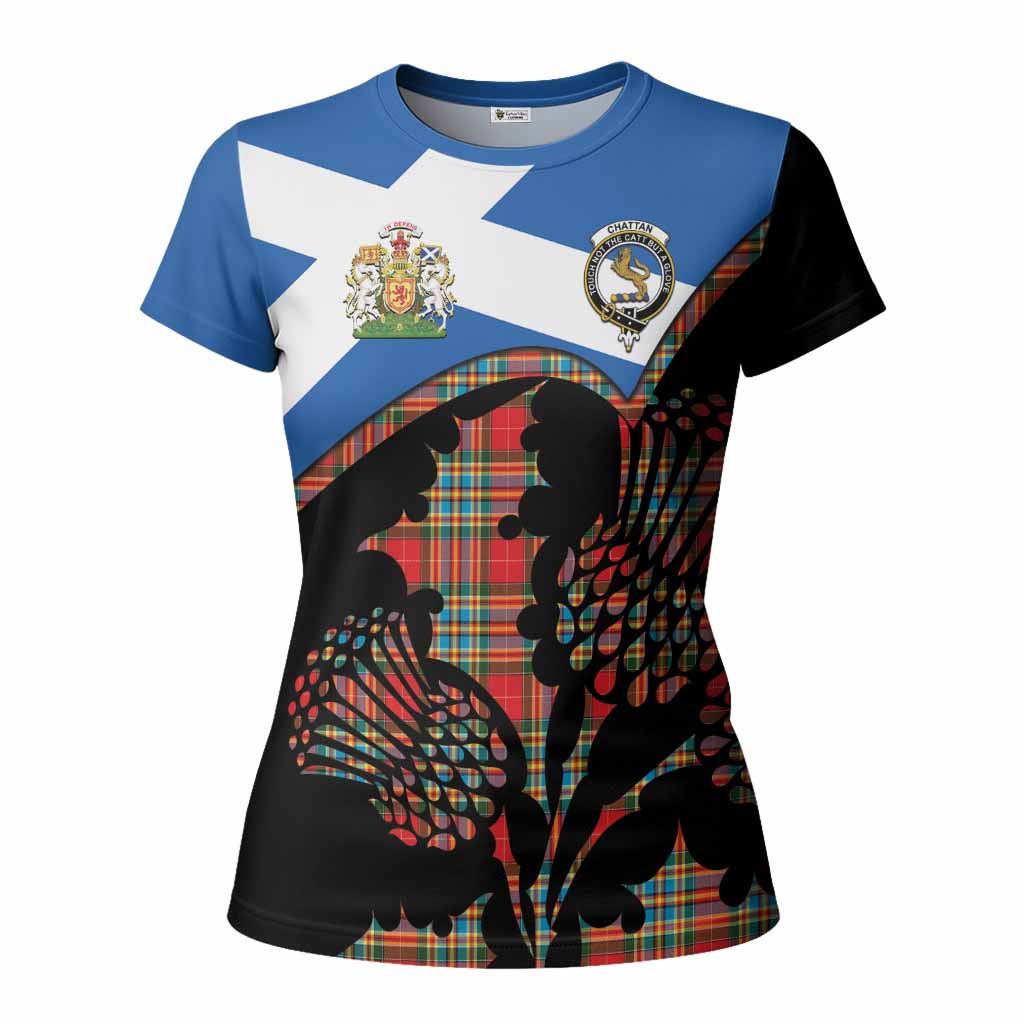 Chattan Tartan Family Crest Women T shirt Scotland Thistle Floral Flag Style