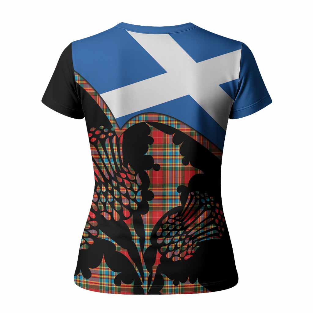 Chattan Tartan Family Crest Women T shirt Scotland Thistle Floral Flag Style