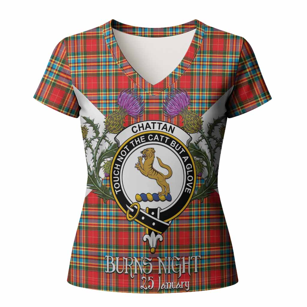 Chattan Tartan Family Crest Women T shirt Scottish Burns Night Thistle Floral