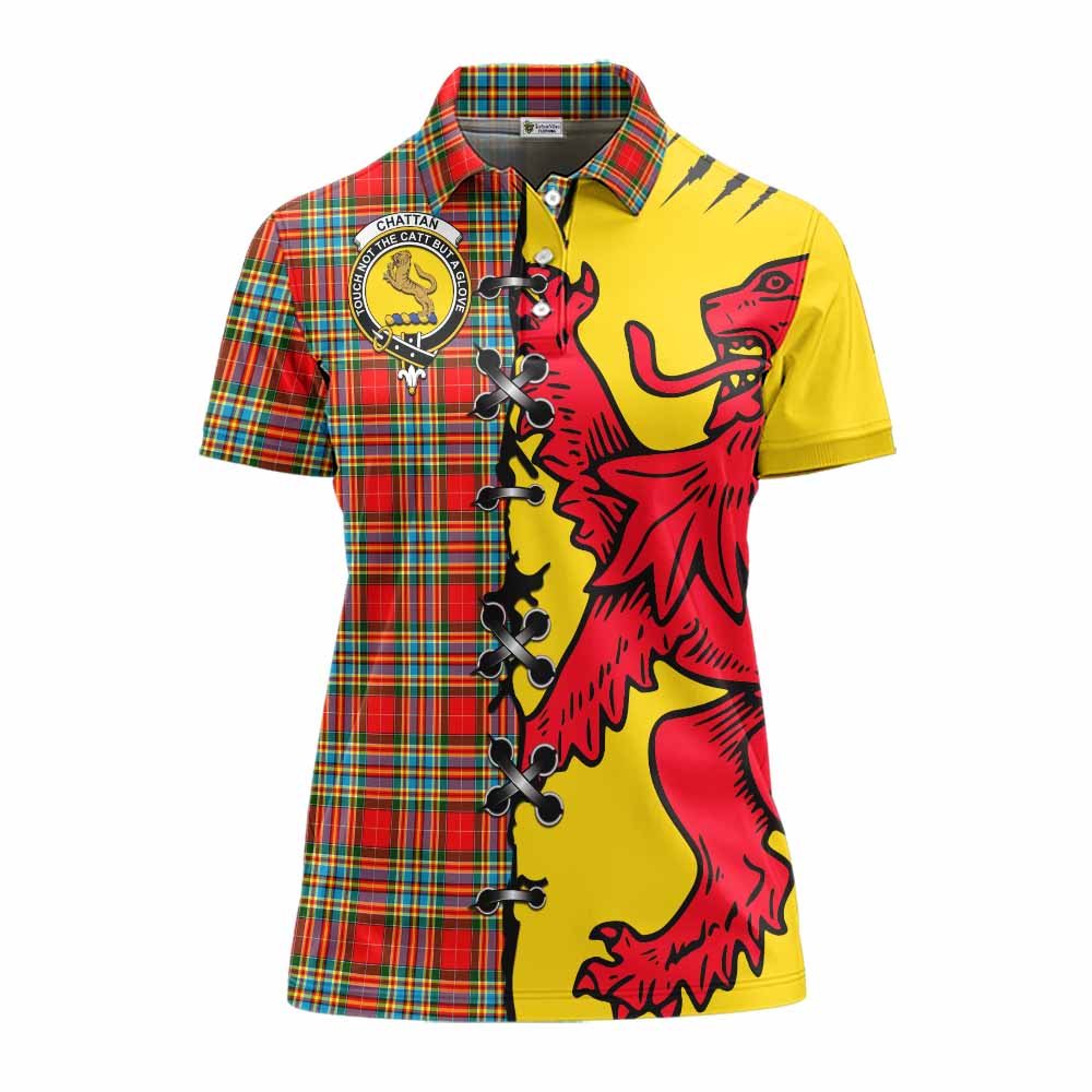 Chattan Tartan Family Crest Women's Polo Shirt Lion Rampant Honor - Tartan Vibes Clothing