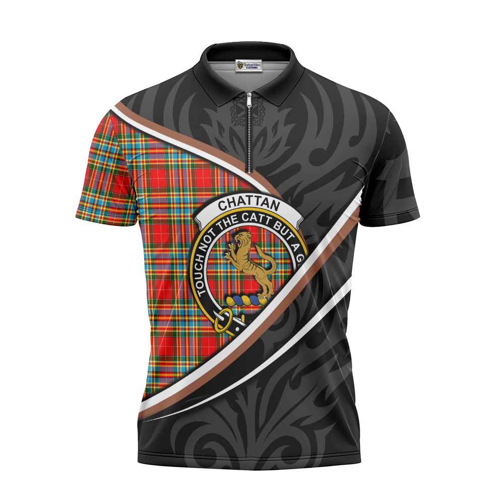 Chattan Tartan Family Crest Zipper Polo Shirt Celtic Scottish Thistle Floral - Tartan Vibes Clothing