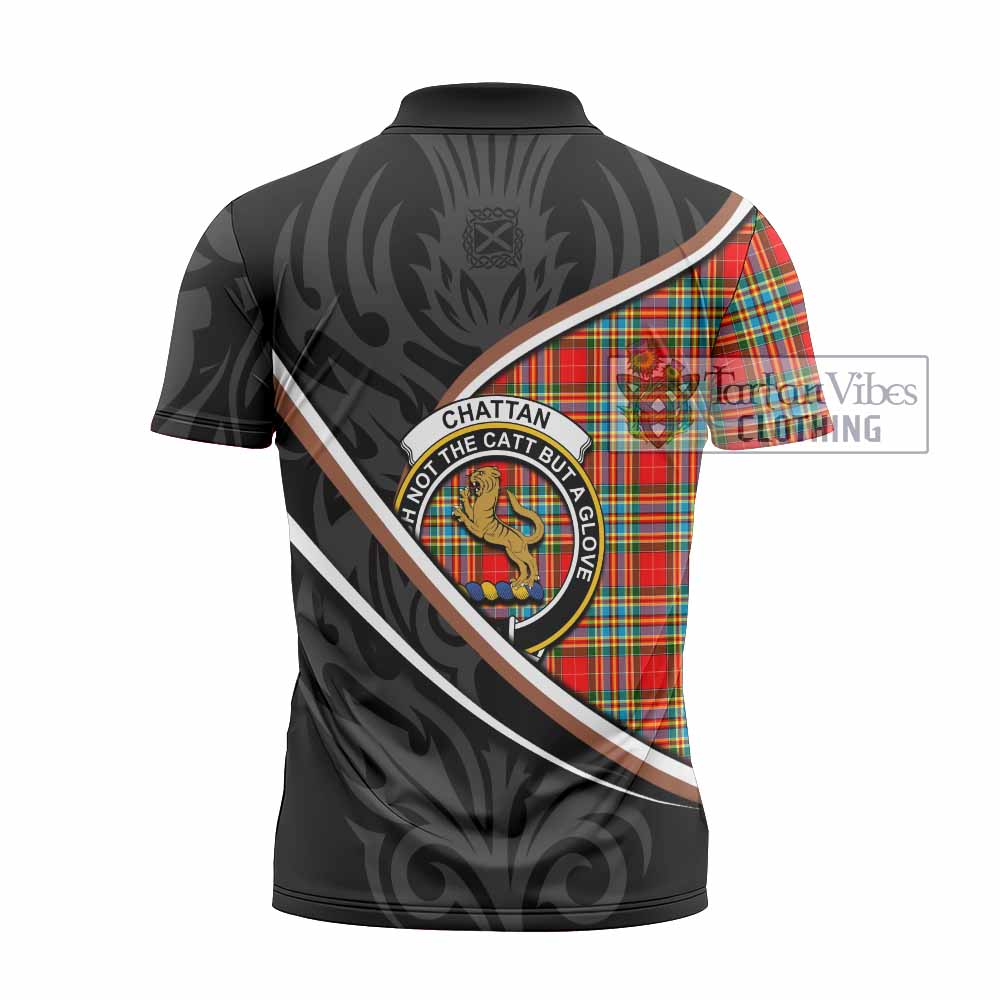 Chattan Tartan Family Crest Zipper Polo Shirt Celtic Scottish Thistle Floral - Tartan Vibes Clothing