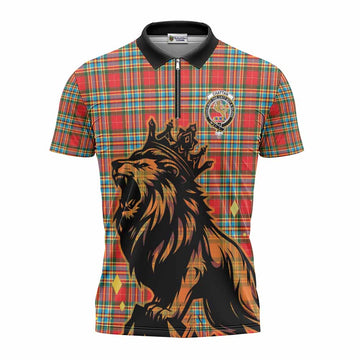 Chattan Tartan Family Crest Zipper Polo Shirt Crowned Lion Roaring