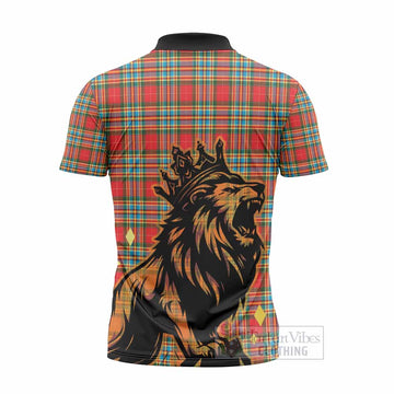 Chattan Tartan Family Crest Zipper Polo Shirt Crowned Lion Roaring