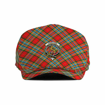 Chattan Tartan Flat Cap, Jeff Cap Cross Style with Family Crest