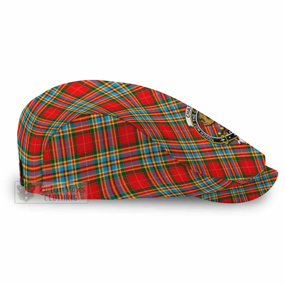 Chattan Tartan Flat Cap, Jeff Cap Cross Style with Family Crest - Tartan Vibes Clothing