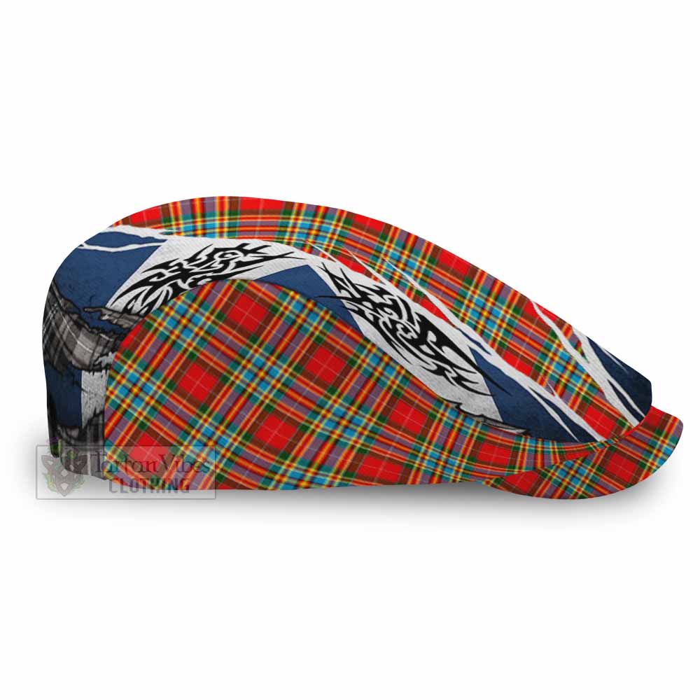 Chattan Tartan Flat Cap, Jeff Cap Scotland Flag Ripped Tribal Design