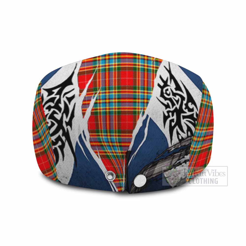 Chattan Tartan Flat Cap, Jeff Cap Scotland Flag Ripped Tribal Design