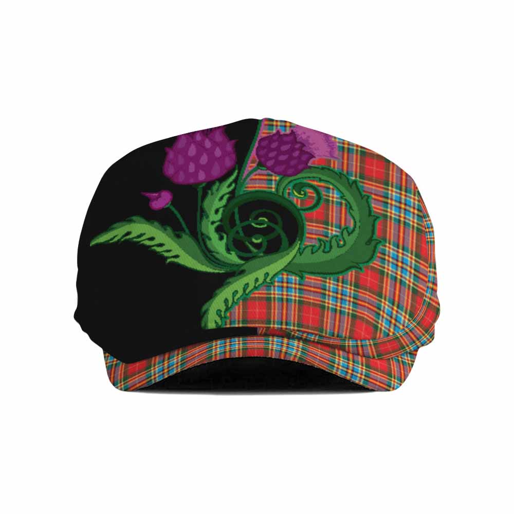 Chattan Tartan Flat Cap, Jeff Cap Traditional Scottish Thistle