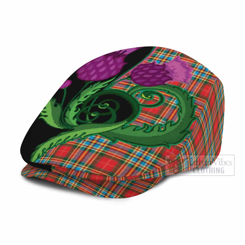 Chattan Tartan Flat Cap, Jeff Cap Traditional Scottish Thistle