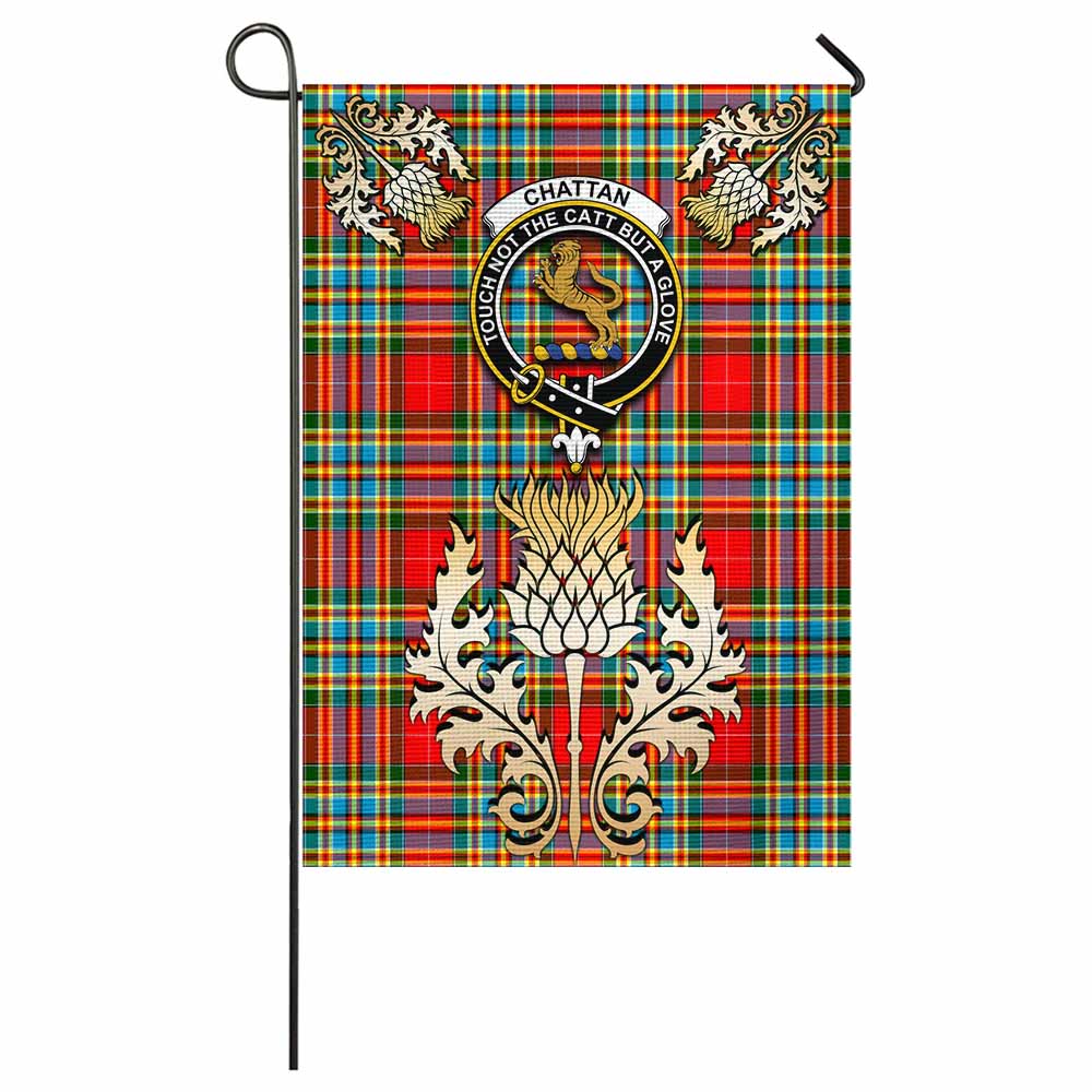 Chattan Tartan Garden Flag with Golden Regal Scottish Thistle Emblem - Tartan Vibes Clothing