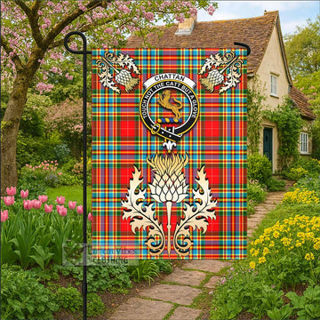Chattan Tartan Garden Flag with Golden Regal Scottish Thistle Emblem