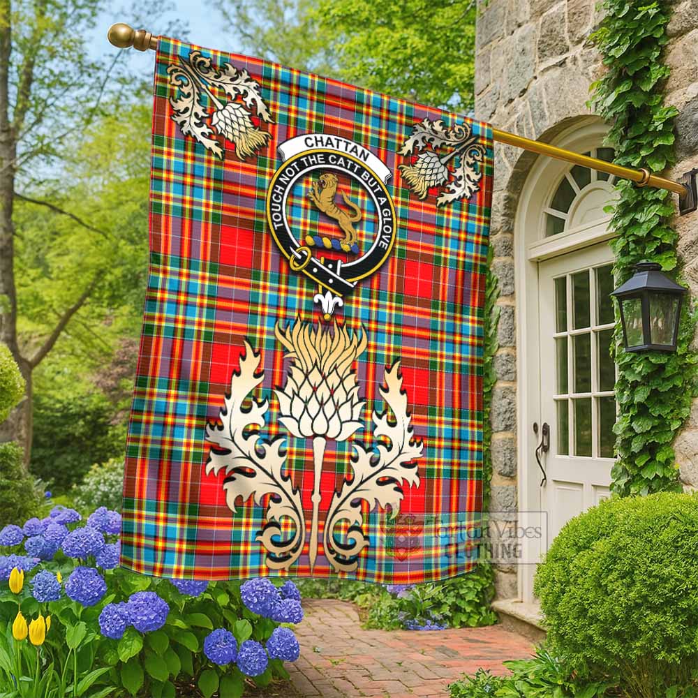 Chattan Tartan Garden Flag with Golden Regal Scottish Thistle Emblem - Tartan Vibes Clothing