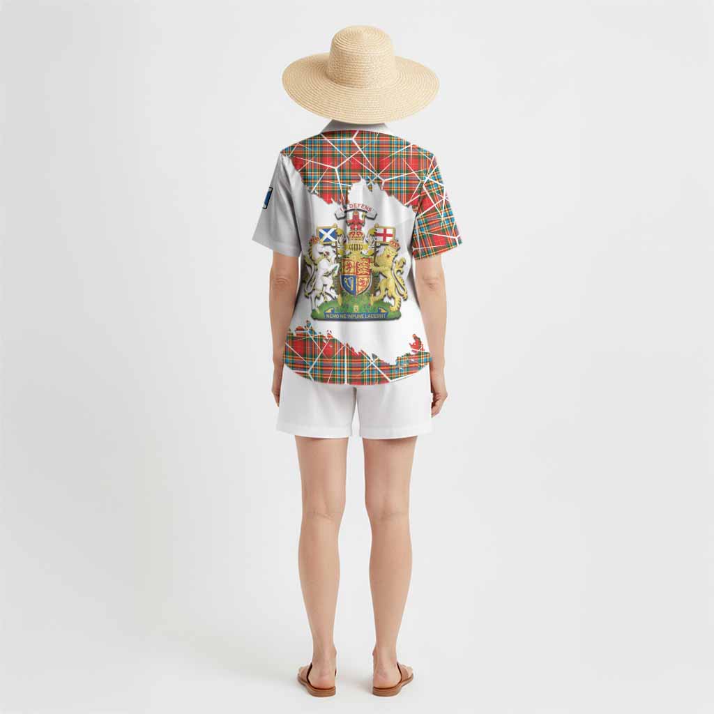 Chattan Tartan Hawaiian Shirt with Family Crest and Lion Rampant Grunge Style