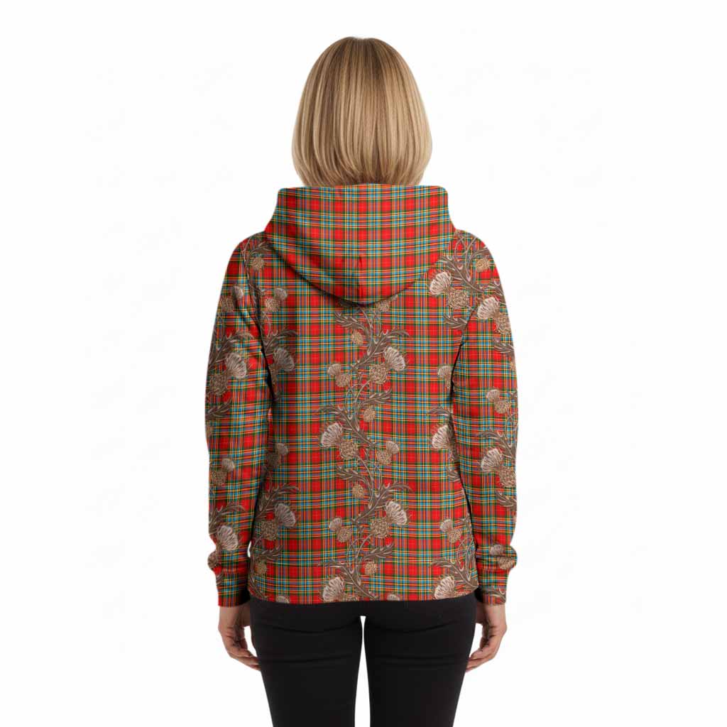 Chattan Tartan Hoodie Seamless Scottish Thistle Flowers