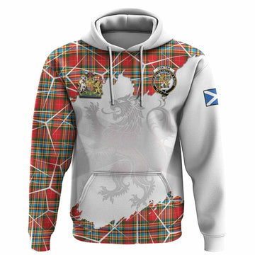 Chattan Tartan Hoodie with Family Crest and Lion Rampant Grunge Style