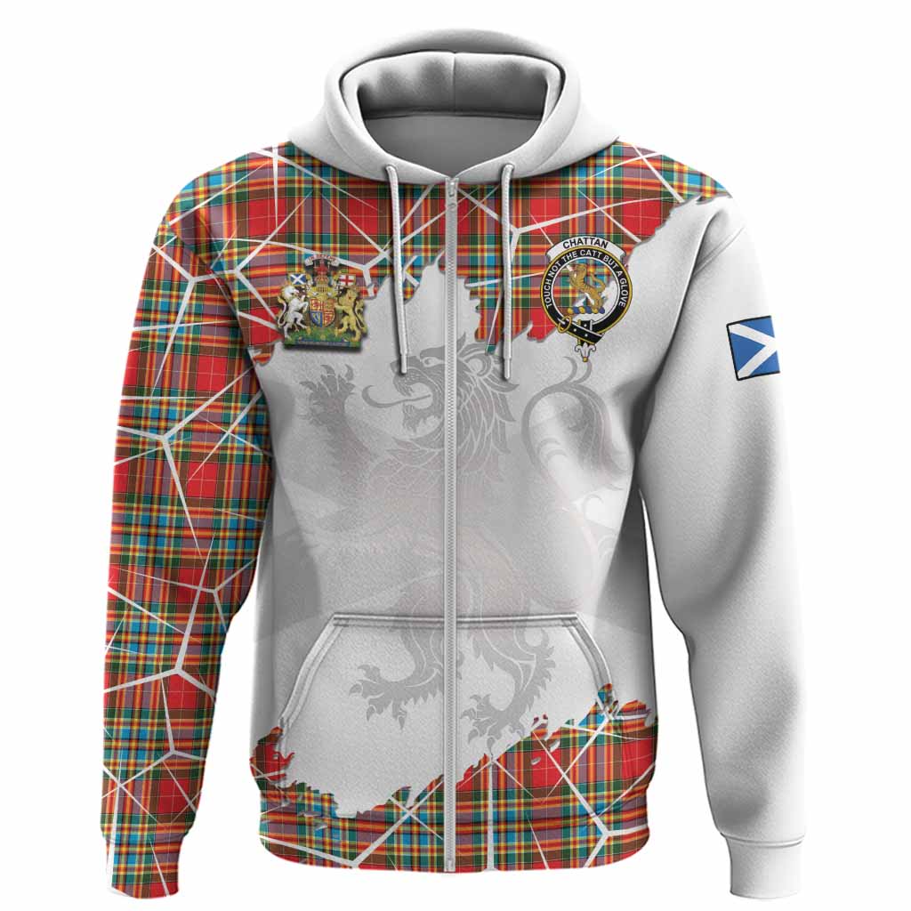 Chattan Tartan Hoodie with Family Crest and Lion Rampant Grunge Style