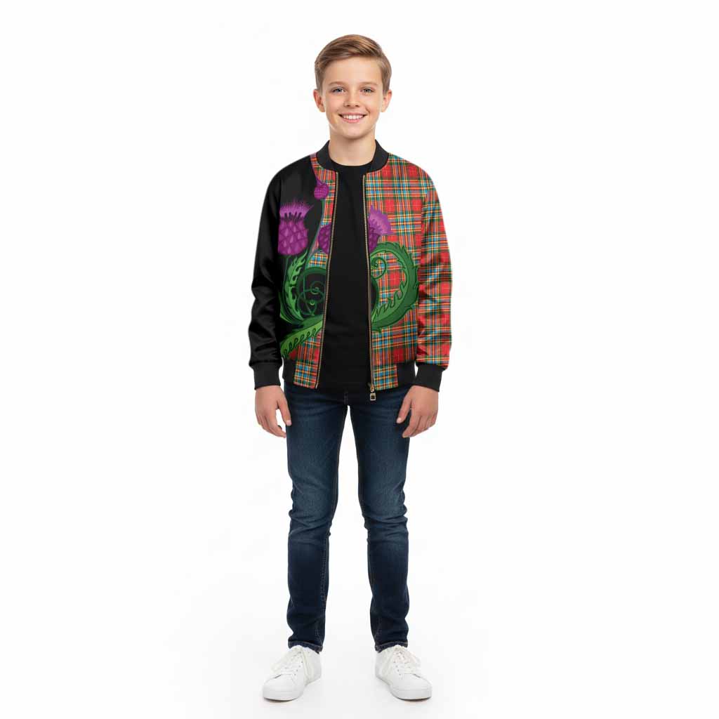 Chattan Tartan Kid Bomber Jacket Traditional Scottish Thistle