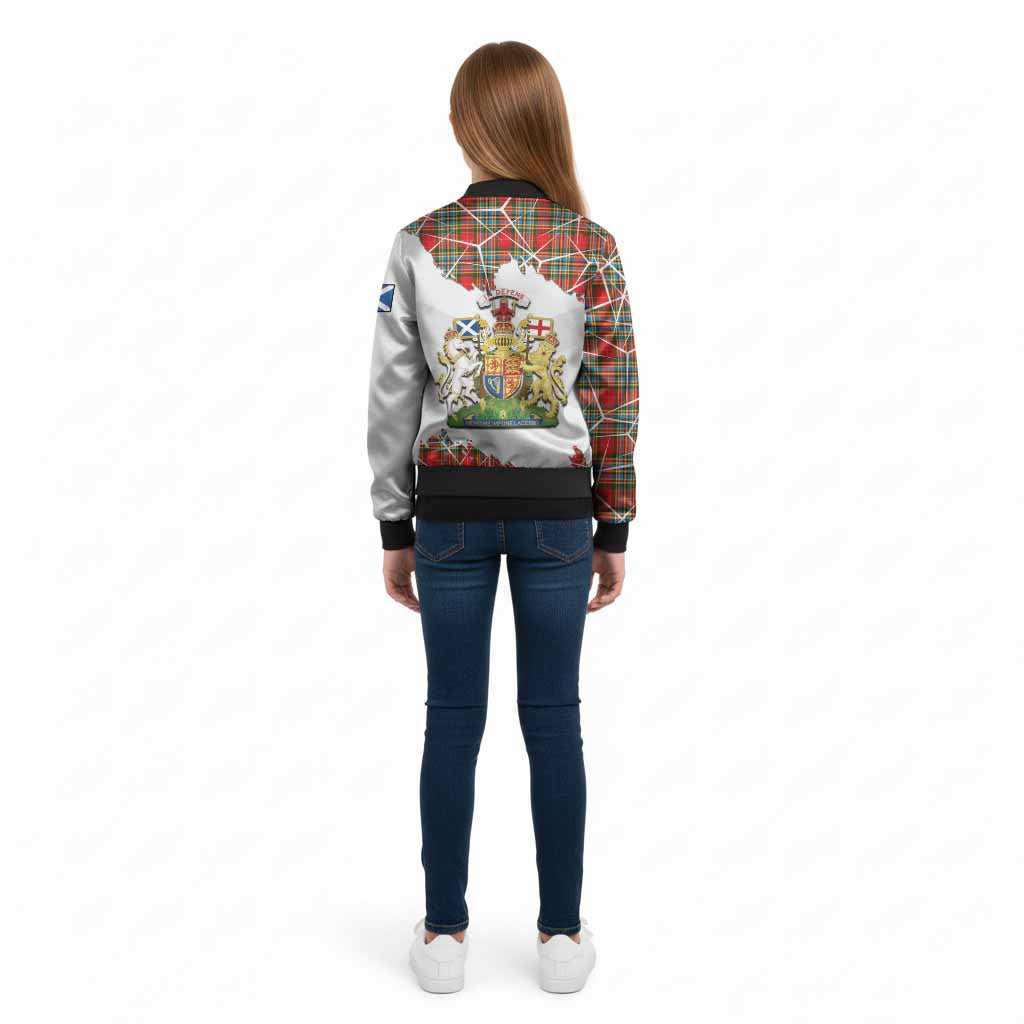 Chattan Tartan Kid Bomber Jacket with Family Crest and Lion Rampant Grunge Style