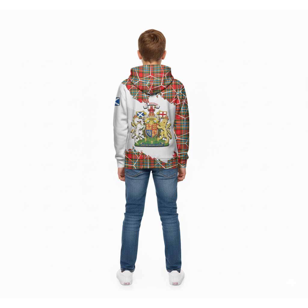 Chattan Tartan Kid Hoodie with Family Crest and Lion Rampant Grunge Style