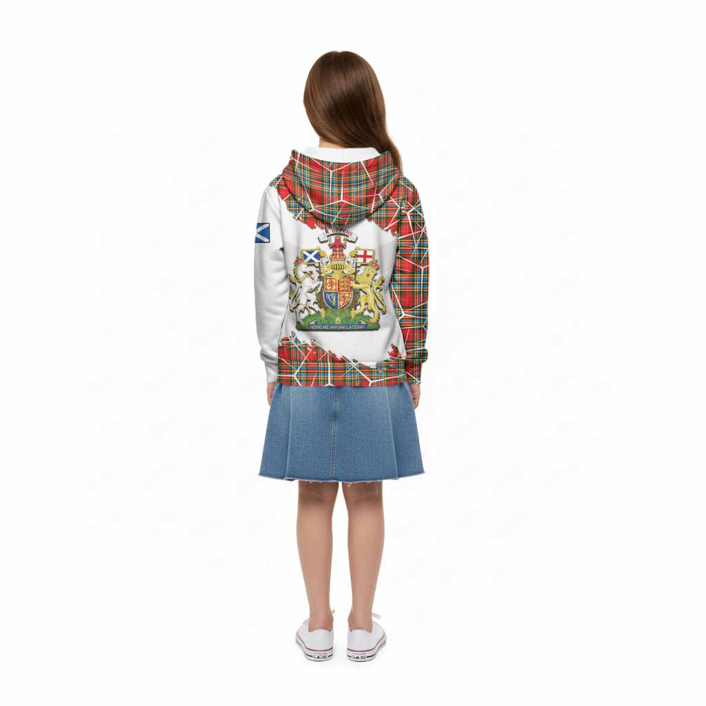 Chattan Tartan Kid Hoodie with Family Crest and Lion Rampant Grunge Style
