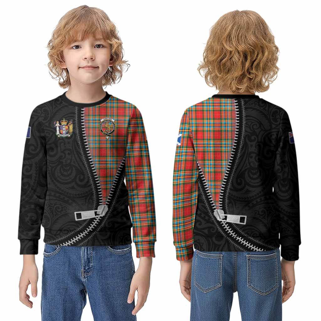 Chattan Tartan Kid Knitted Sweatshirt New Zealand Pattern Unique Zipper Stylized