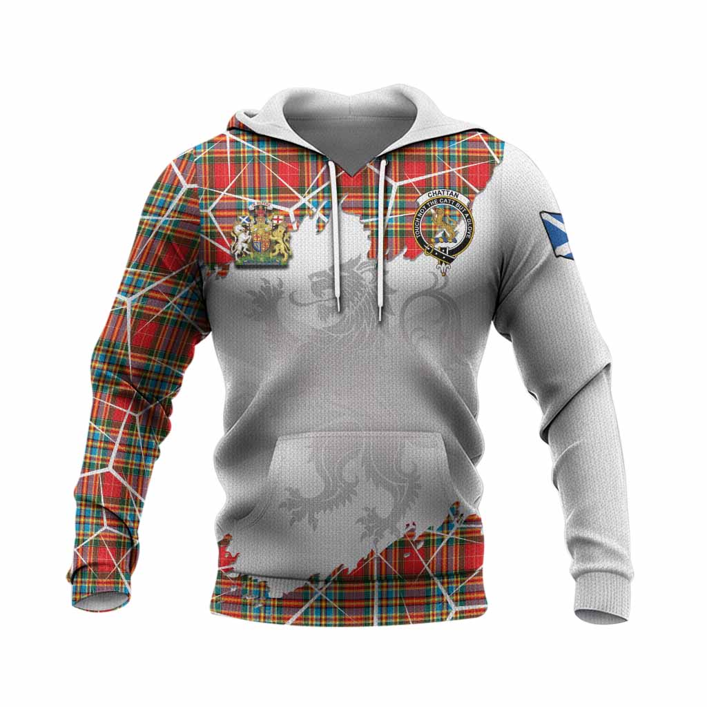 Chattan Tartan Knitted Hoodie with Family Crest and Lion Rampant Grunge Style