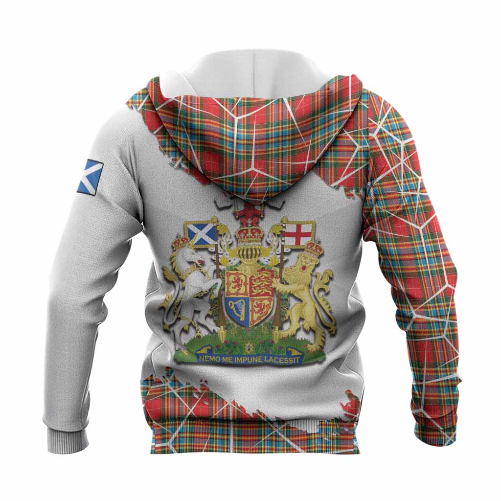 Chattan Tartan Knitted Hoodie with Family Crest and Lion Rampant Grunge Style