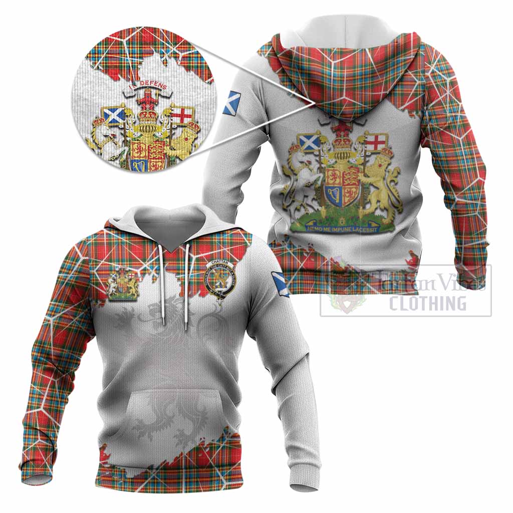 Chattan Tartan Knitted Hoodie with Family Crest and Lion Rampant Grunge Style