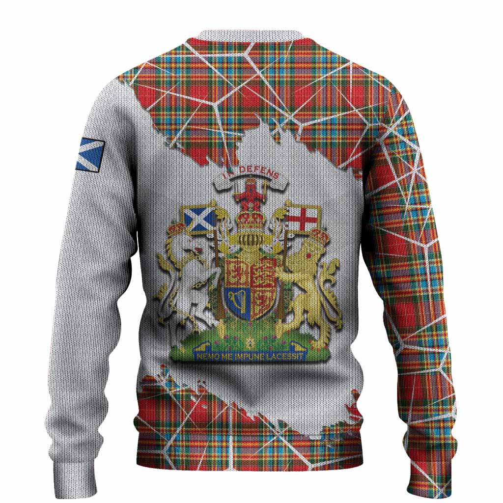 Chattan Tartan Knitted Sweater with Family Crest and Lion Rampant Grunge Style