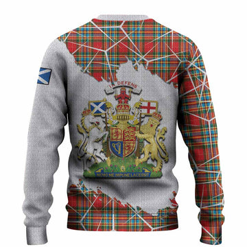 Chattan Tartan Knitted Sweater with Family Crest and Lion Rampant Grunge Style