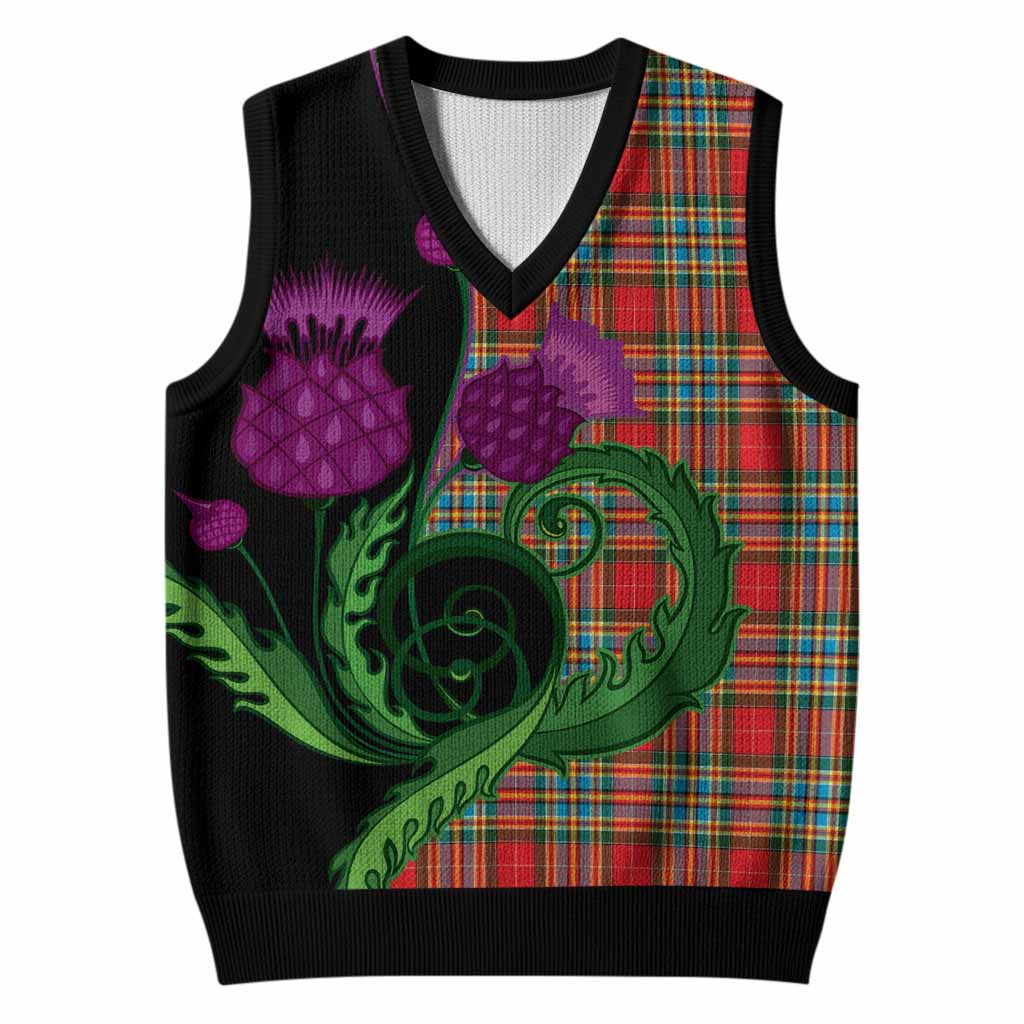 Chattan Tartan Knitted V-Neck Vest Traditional Scottish Thistle