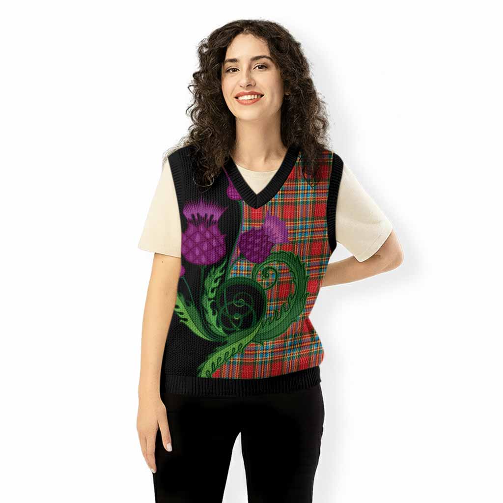 Chattan Tartan Knitted V-Neck Vest Traditional Scottish Thistle