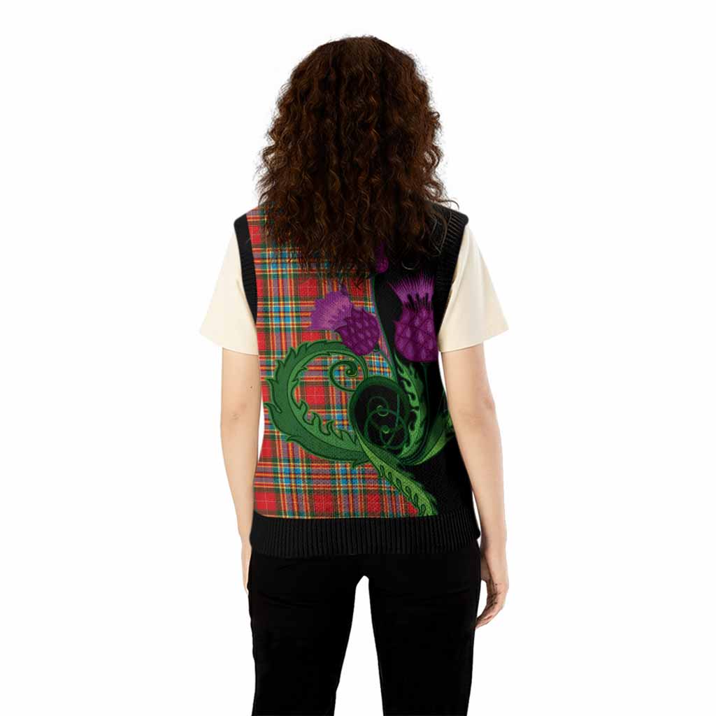 Chattan Tartan Knitted V-Neck Vest Traditional Scottish Thistle
