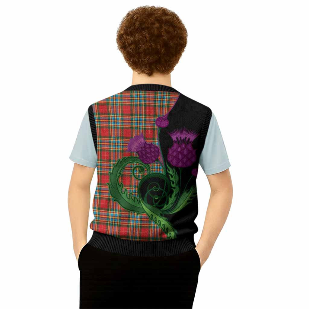 Chattan Tartan Knitted V-Neck Vest Traditional Scottish Thistle