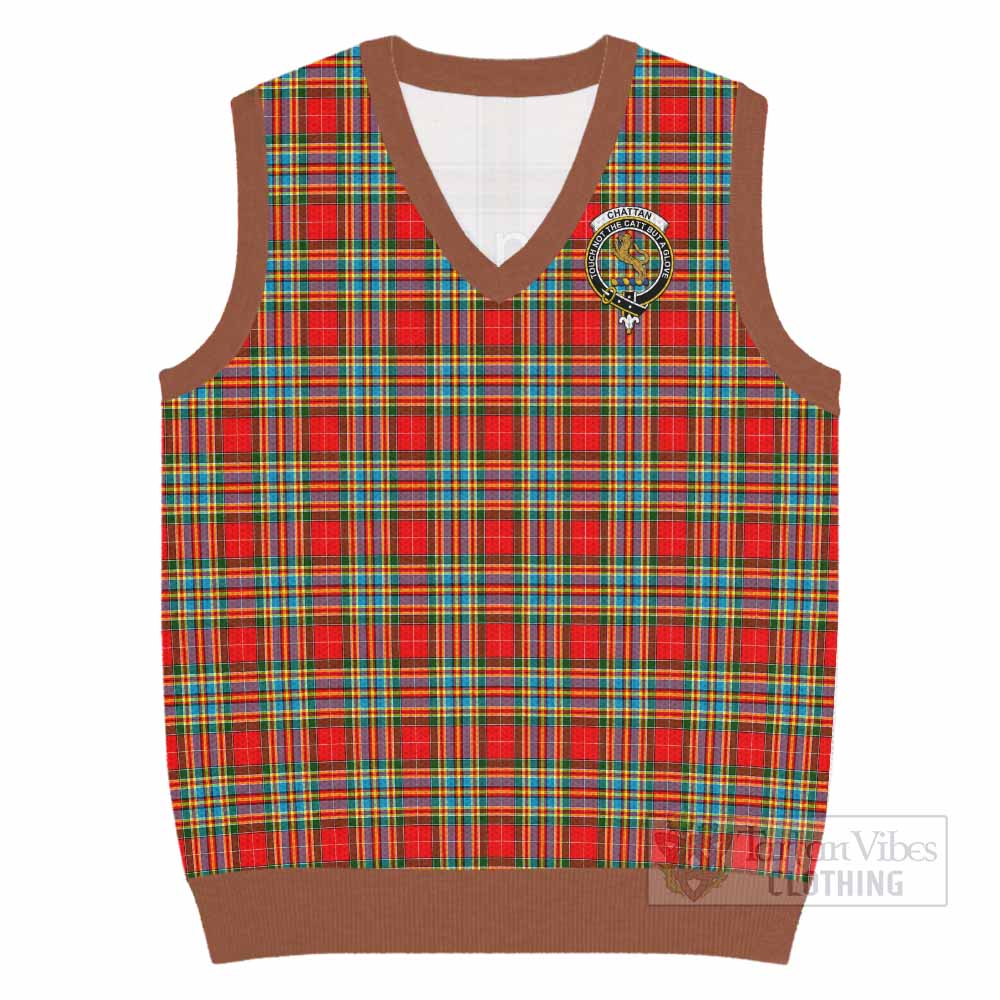 Chattan Tartan Knitted V-Neck Vest with Family Crest - Tartan Vibes Clothing