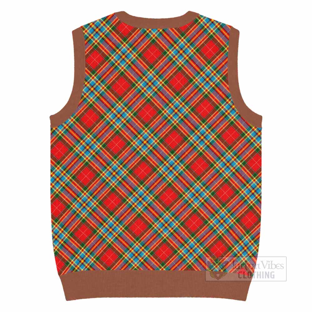 Chattan Tartan Knitted V-Neck Vest with Family Crest Cross Style