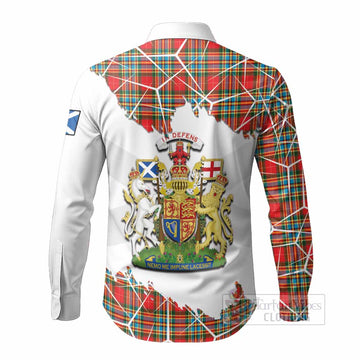 Chattan Tartan Long Sleeve Button Shirts with Family Crest and Lion Rampant Grunge Style